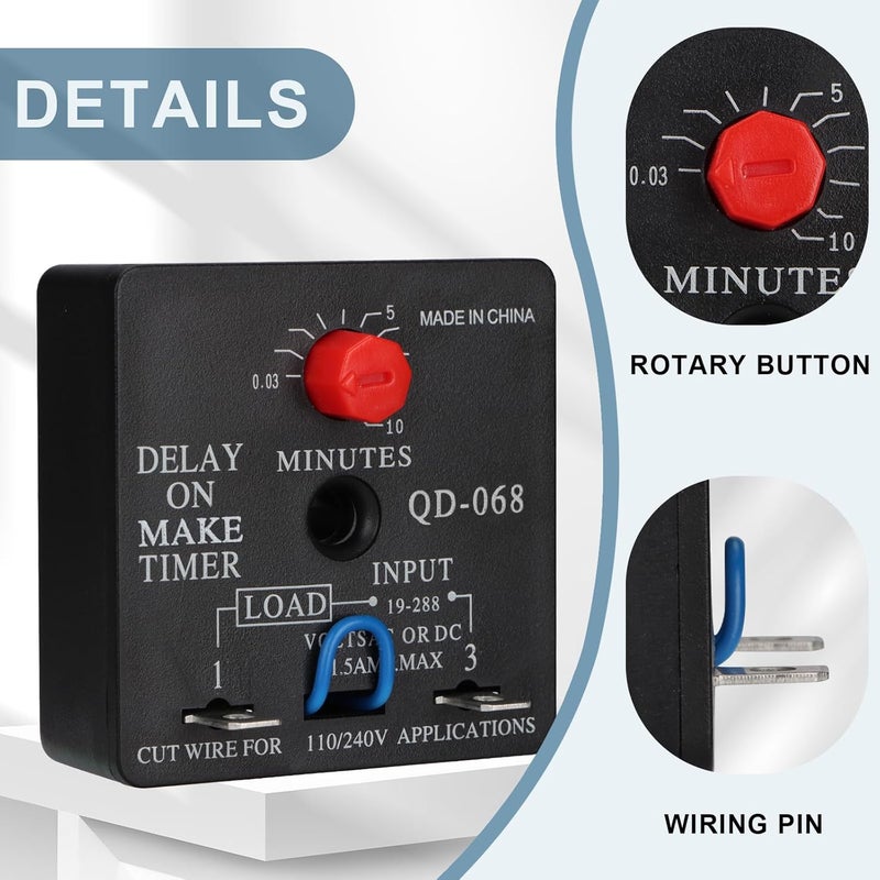 Weasch 10Pcs Delay On Make Timer, QD-068, 0.03 to 10 Min, Adjustable Delay, 19-288 VAC OR DC (10) - Image 3